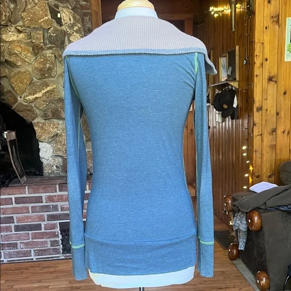 Free People Blue and Cream Cowl Neck Sweater - Picture 7 of 11